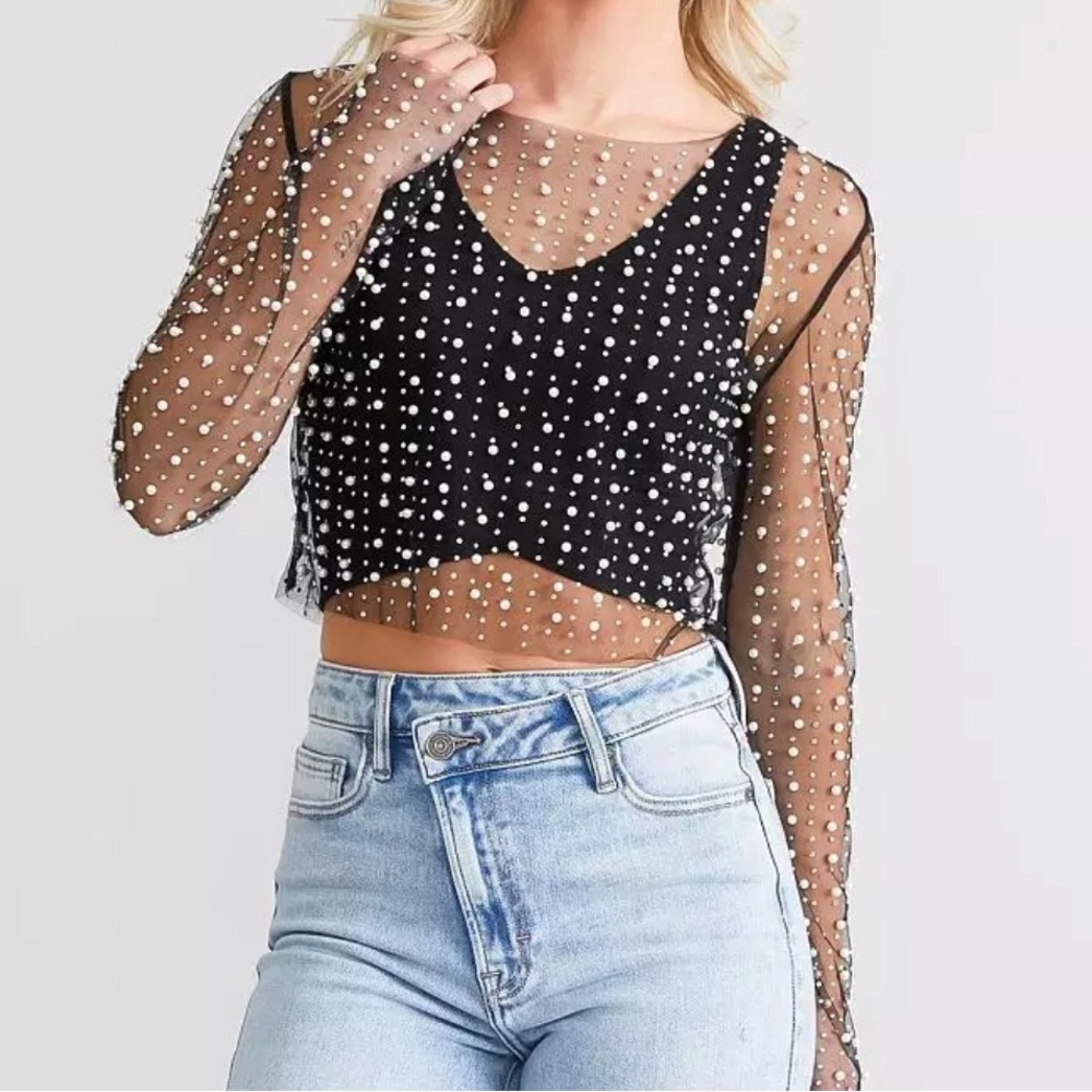 Sheer Mesh Pearl Top